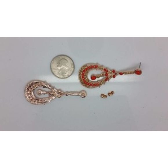 Boho Rose Tone Champagne Crystal Coral Resin Pierced Drop Earrings - Picture 2 of 2